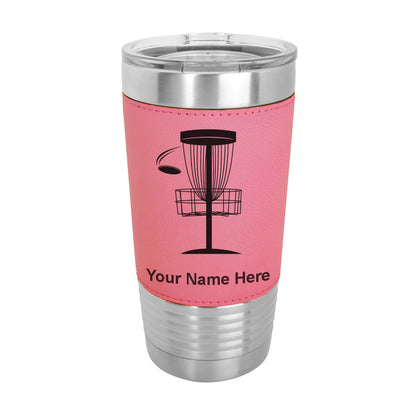 20oz Faux Leather Tumbler Mug, Disc Golf, Personalized Engraving Included - LaserGram Custom Engraved Gifts