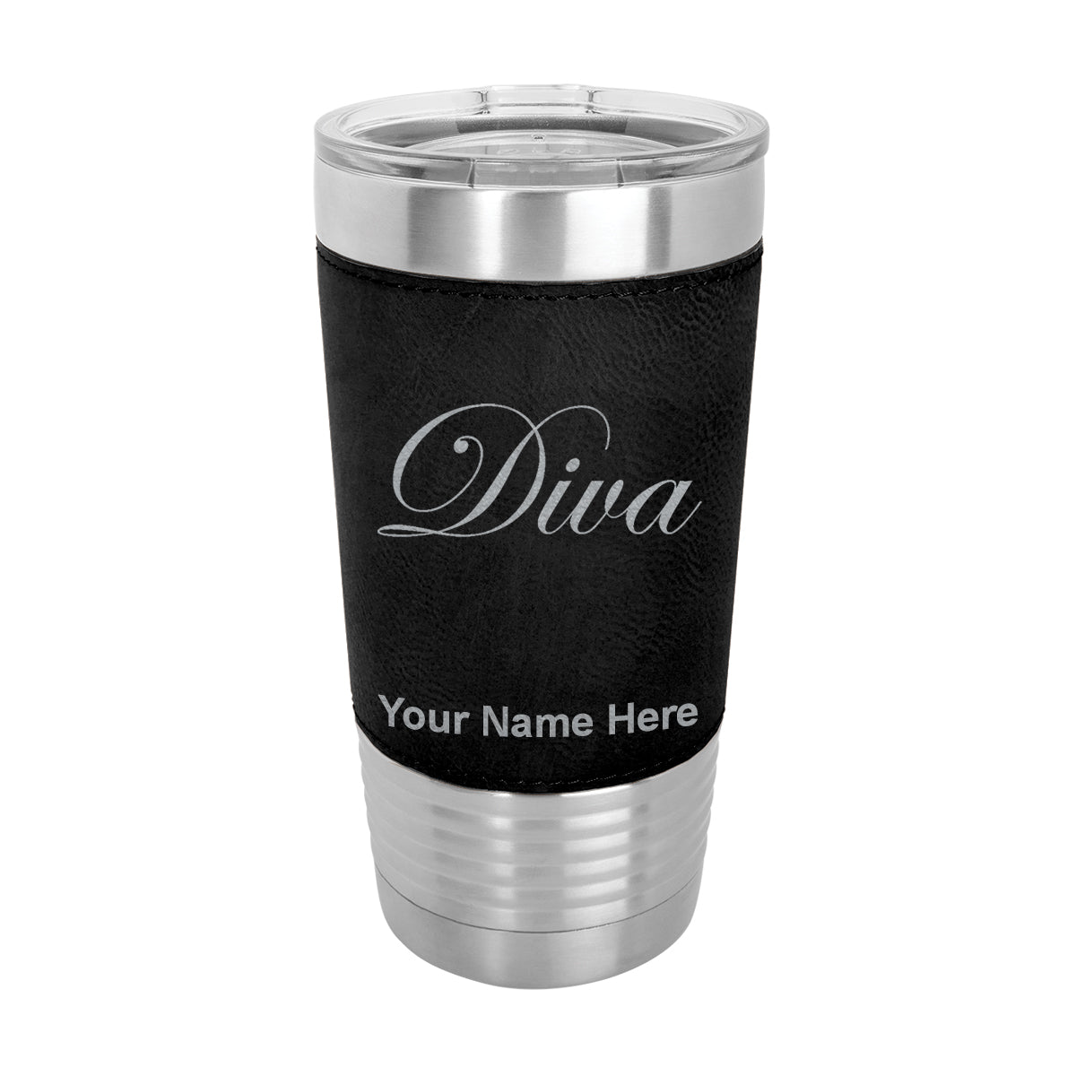 20oz Faux Leather Tumbler Mug, Diva, Personalized Engraving Included - LaserGram Custom Engraved Gifts
