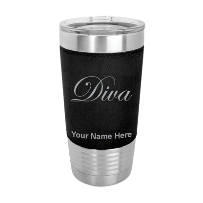 20oz Faux Leather Tumbler Mug, Diva, Personalized Engraving Included - LaserGram Custom Engraved Gifts