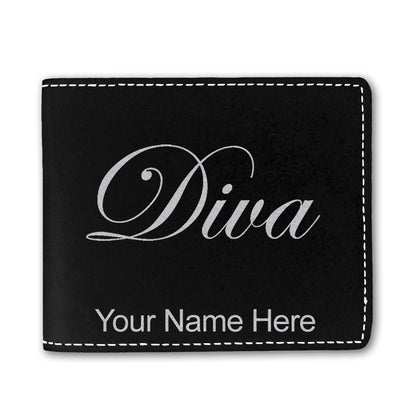 Faux Leather Bi-Fold Wallet, Diva, Personalized Engraving Included