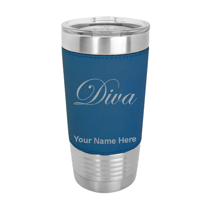 20oz Faux Leather Tumbler Mug, Diva, Personalized Engraving Included - LaserGram Custom Engraved Gifts