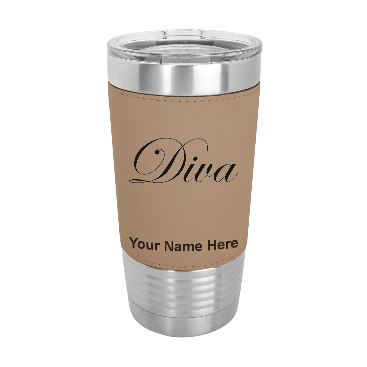 20oz Faux Leather Tumbler Mug, Diva, Personalized Engraving Included - LaserGram Custom Engraved Gifts