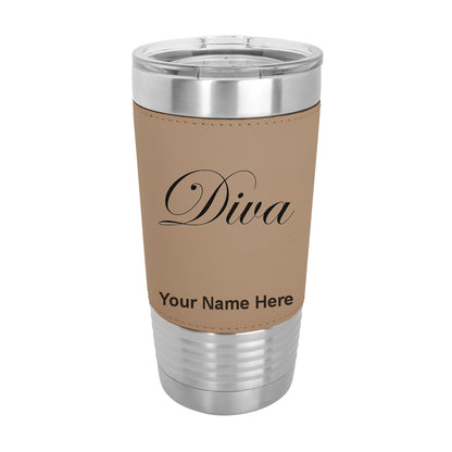 20oz Faux Leather Tumbler Mug, Diva, Personalized Engraving Included - LaserGram Custom Engraved Gifts