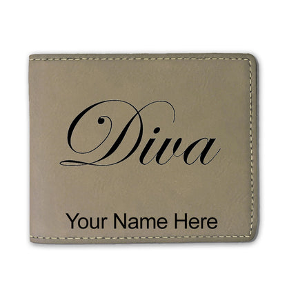 Faux Leather Bi-Fold Wallet, Diva, Personalized Engraving Included