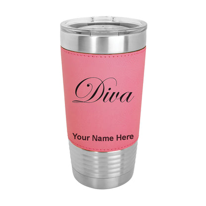 20oz Faux Leather Tumbler Mug, Diva, Personalized Engraving Included - LaserGram Custom Engraved Gifts