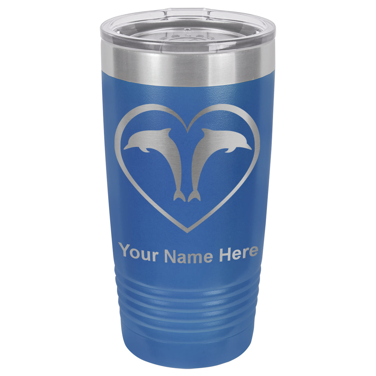 20oz Vacuum Insulated Tumbler Mug, Dolphin Heart, Personalized Engraving Included