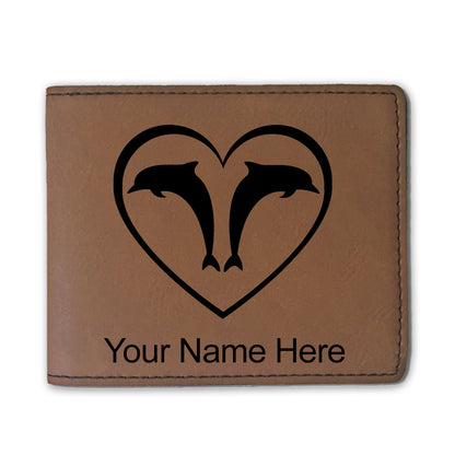 Faux Leather Bi-Fold Wallet, Dolphin Heart, Personalized Engraving Included