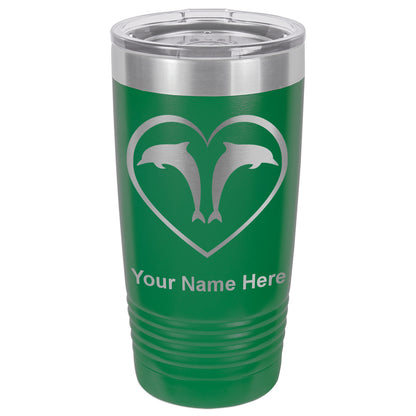 20oz Vacuum Insulated Tumbler Mug, Dolphin Heart, Personalized Engraving Included