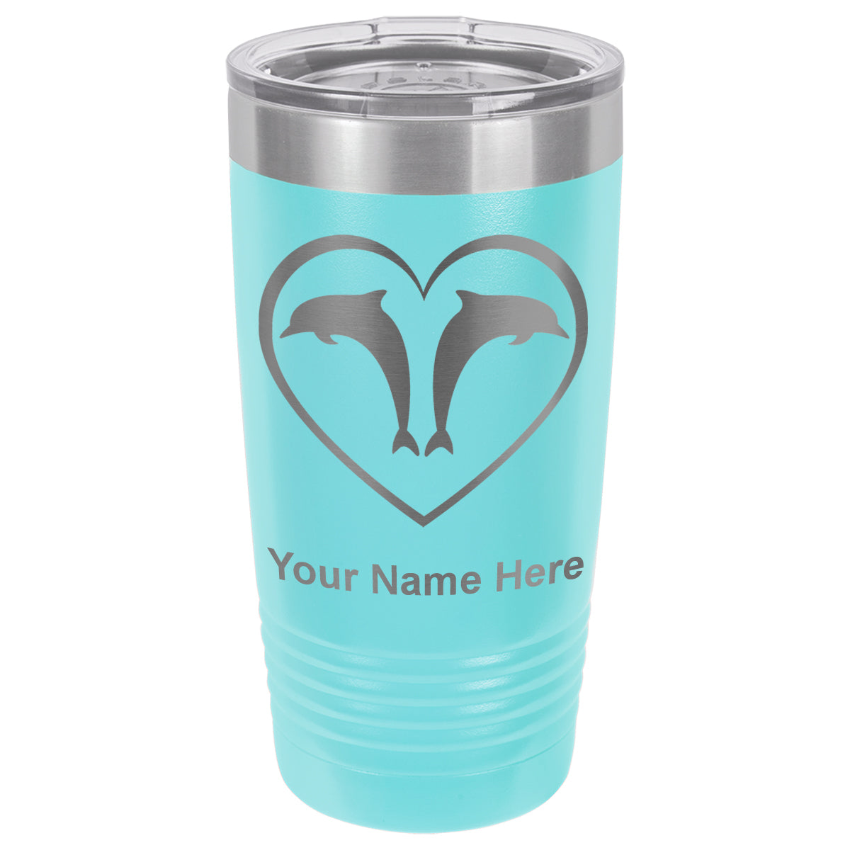 20oz Vacuum Insulated Tumbler Mug, Dolphin Heart, Personalized Engraving Included