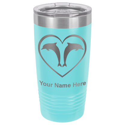 20oz Vacuum Insulated Tumbler Mug, Dolphin Heart, Personalized Engraving Included