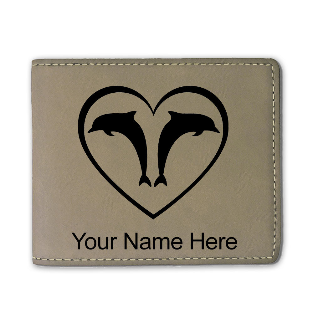 Faux Leather Bi-Fold Wallet, Dolphin Heart, Personalized Engraving Included