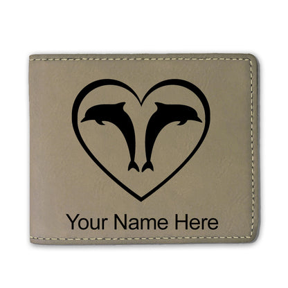 Faux Leather Bi-Fold Wallet, Dolphin Heart, Personalized Engraving Included
