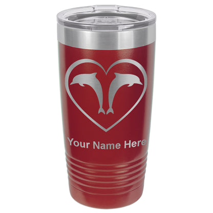 20oz Vacuum Insulated Tumbler Mug, Dolphin Heart, Personalized Engraving Included