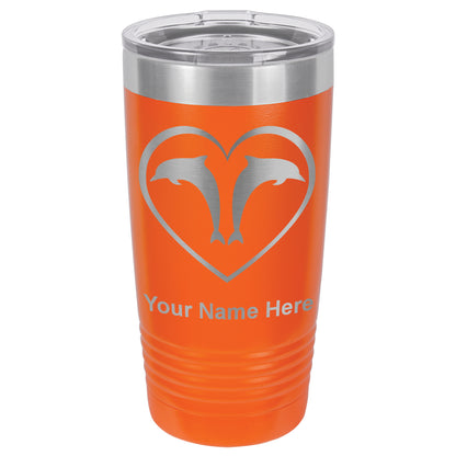20oz Vacuum Insulated Tumbler Mug, Dolphin Heart, Personalized Engraving Included