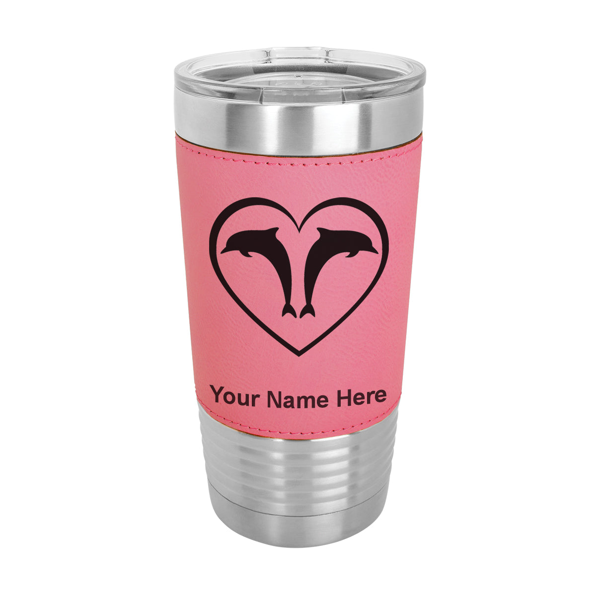 20oz Faux Leather Tumbler Mug, Dolphin Heart, Personalized Engraving Included - LaserGram Custom Engraved Gifts