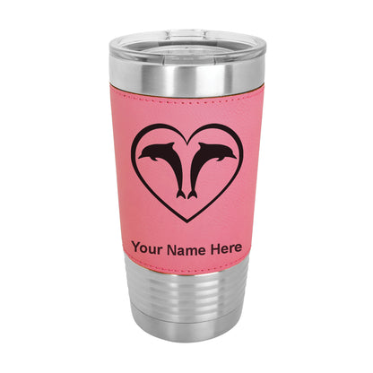 20oz Faux Leather Tumbler Mug, Dolphin Heart, Personalized Engraving Included - LaserGram Custom Engraved Gifts