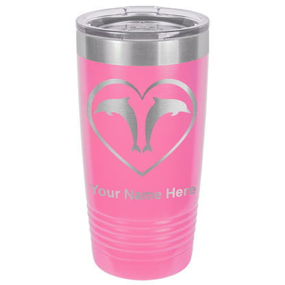 20oz Vacuum Insulated Tumbler Mug, Dolphin Heart, Personalized Engraving Included