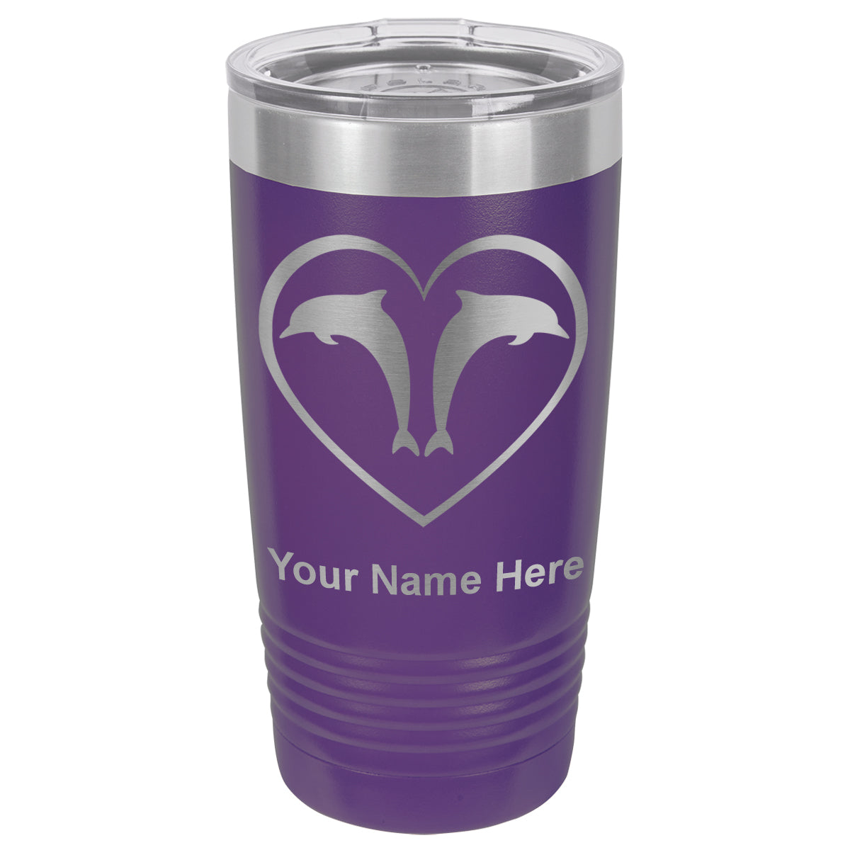 20oz Vacuum Insulated Tumbler Mug, Dolphin Heart, Personalized Engraving Included