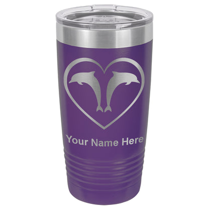 20oz Vacuum Insulated Tumbler Mug, Dolphin Heart, Personalized Engraving Included