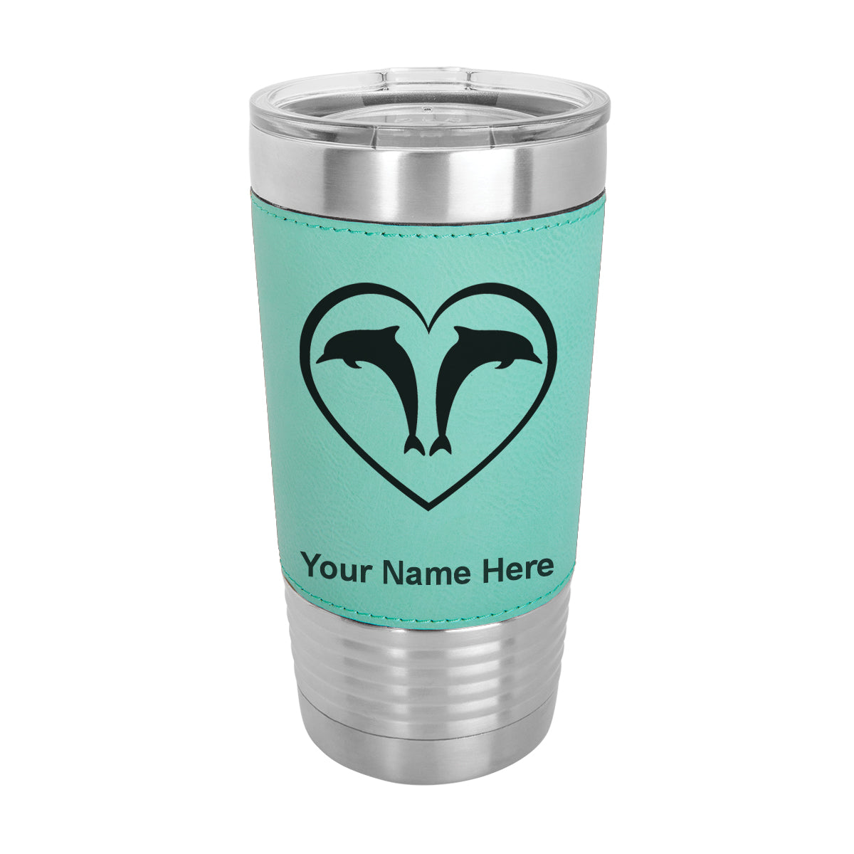 20oz Faux Leather Tumbler Mug, Dolphin Heart, Personalized Engraving Included - LaserGram Custom Engraved Gifts