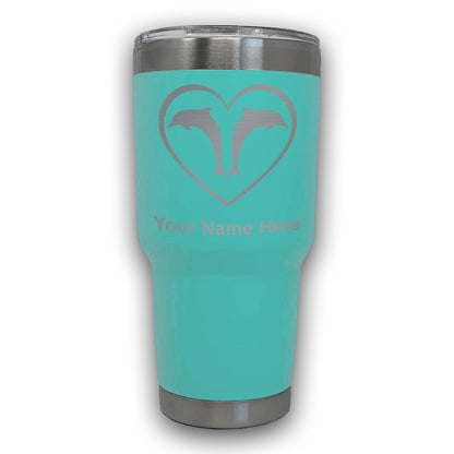 LaserGram 30oz Tumbler Mug, Dolphin Heart, Personalized Engraving Included