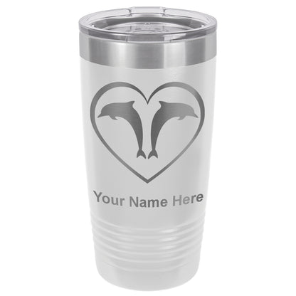 20oz Vacuum Insulated Tumbler Mug, Dolphin Heart, Personalized Engraving Included