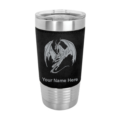 20oz Faux Leather Tumbler Mug, Dragon, Personalized Engraving Included - LaserGram Custom Engraved Gifts