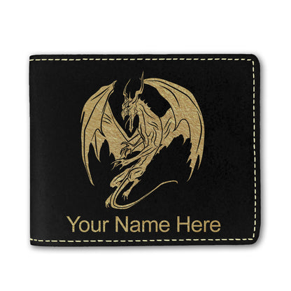 Faux Leather Bi-Fold Wallet, Dragon, Personalized Engraving Included