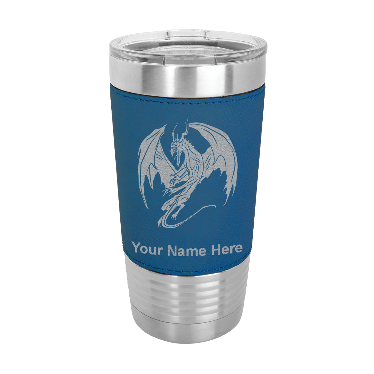 20oz Faux Leather Tumbler Mug, Dragon, Personalized Engraving Included - LaserGram Custom Engraved Gifts
