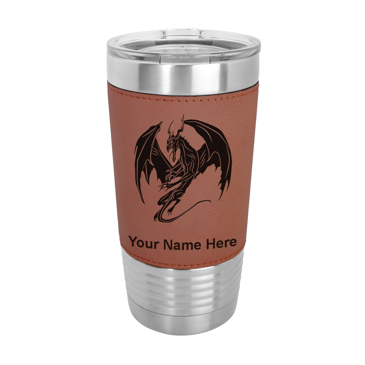 20oz Faux Leather Tumbler Mug, Dragon, Personalized Engraving Included - LaserGram Custom Engraved Gifts