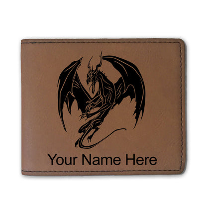 Faux Leather Bi-Fold Wallet, Dragon, Personalized Engraving Included