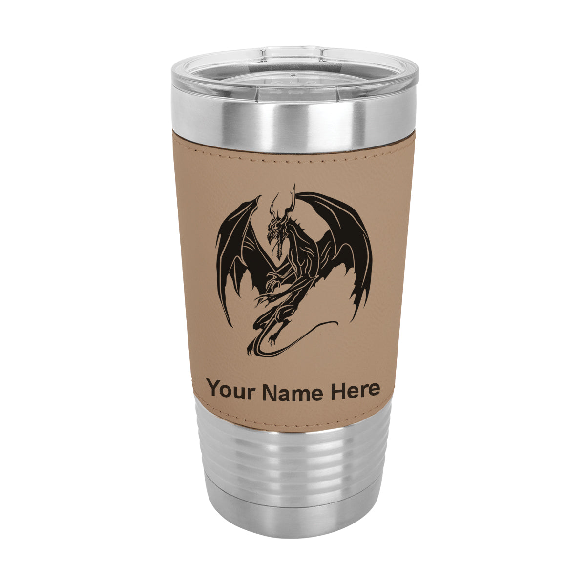 20oz Faux Leather Tumbler Mug, Dragon, Personalized Engraving Included - LaserGram Custom Engraved Gifts