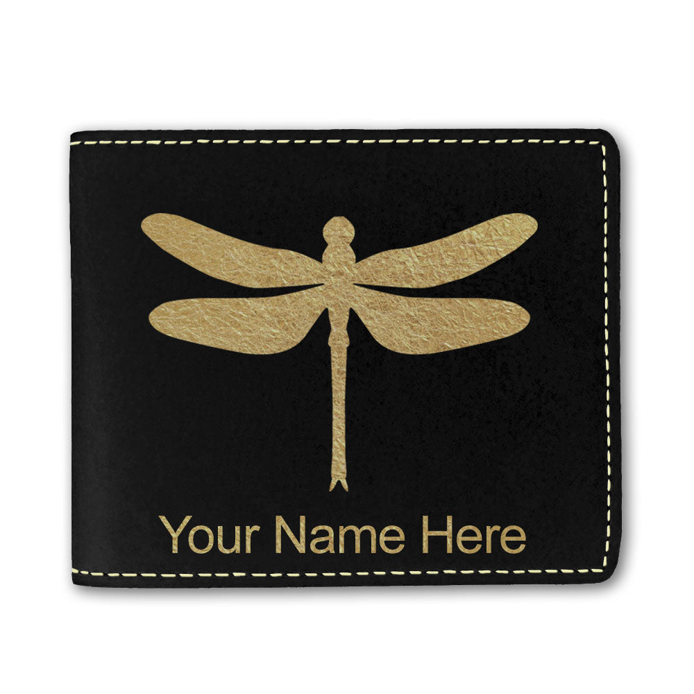 Faux Leather Bi-Fold Wallet, Dragonfly, Personalized Engraving Included