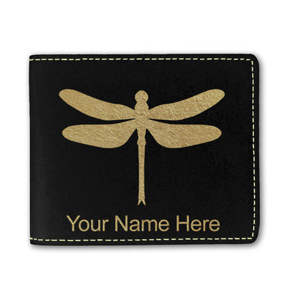 Faux Leather Bi-Fold Wallet, Dragonfly, Personalized Engraving Included