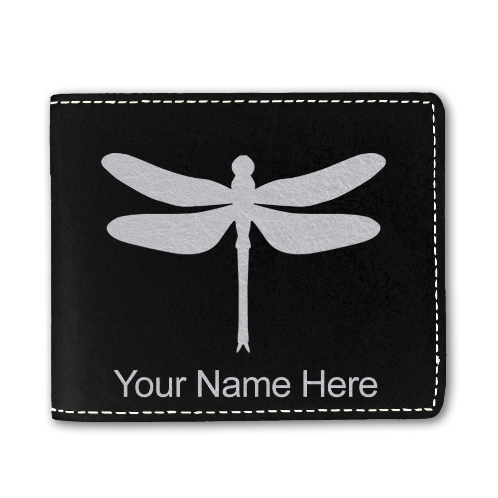 Faux Leather Bi-Fold Wallet, Dragonfly, Personalized Engraving Included