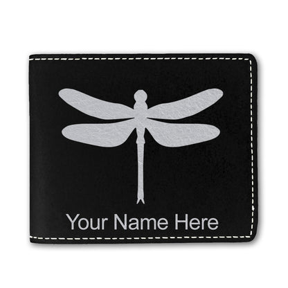 Faux Leather Bi-Fold Wallet, Dragonfly, Personalized Engraving Included