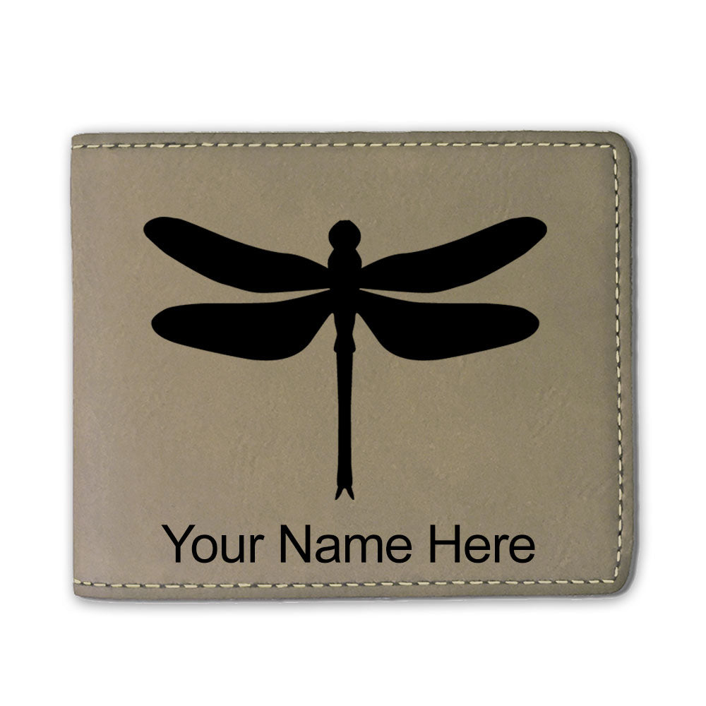 Faux Leather Bi-Fold Wallet, Dragonfly, Personalized Engraving Included