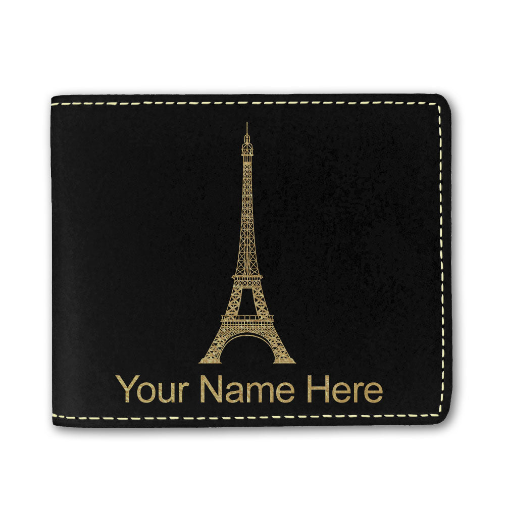 Faux Leather Bi-Fold Wallet, Eiffel Tower, Personalized Engraving Included