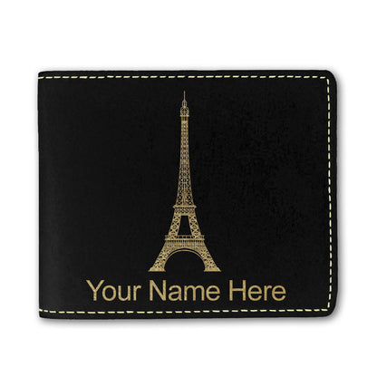 Faux Leather Bi-Fold Wallet, Eiffel Tower, Personalized Engraving Included