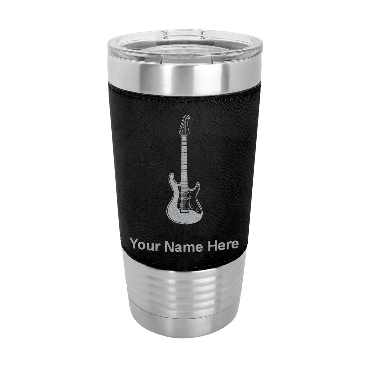 20oz Faux Leather Tumbler Mug, Electric Guitar, Personalized Engraving Included - LaserGram Custom Engraved Gifts