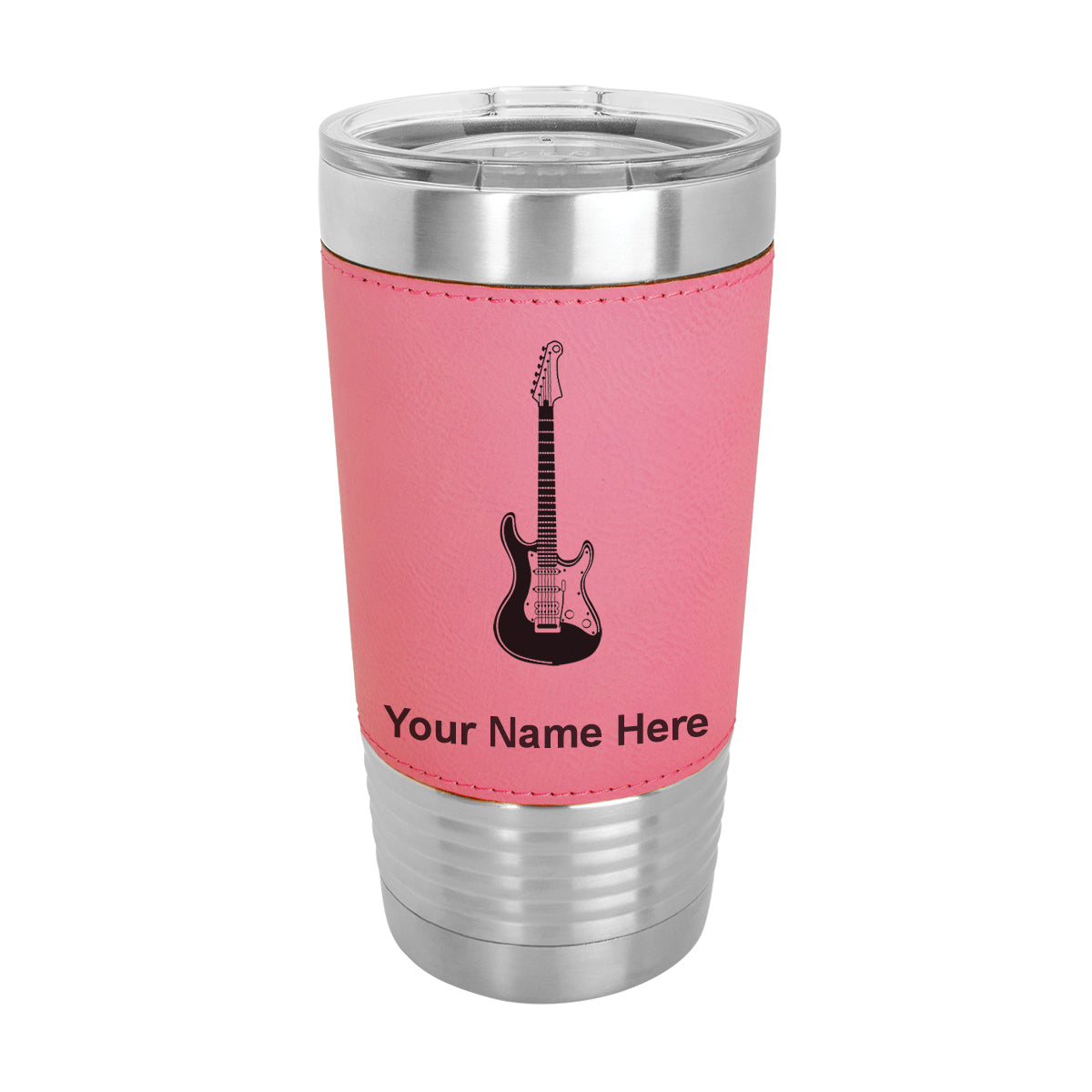 20oz Faux Leather Tumbler Mug, Electric Guitar, Personalized Engraving Included - LaserGram Custom Engraved Gifts