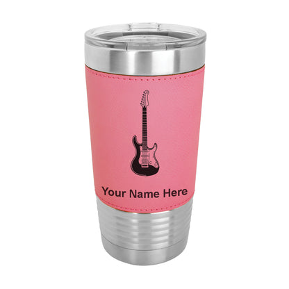 20oz Faux Leather Tumbler Mug, Electric Guitar, Personalized Engraving Included - LaserGram Custom Engraved Gifts