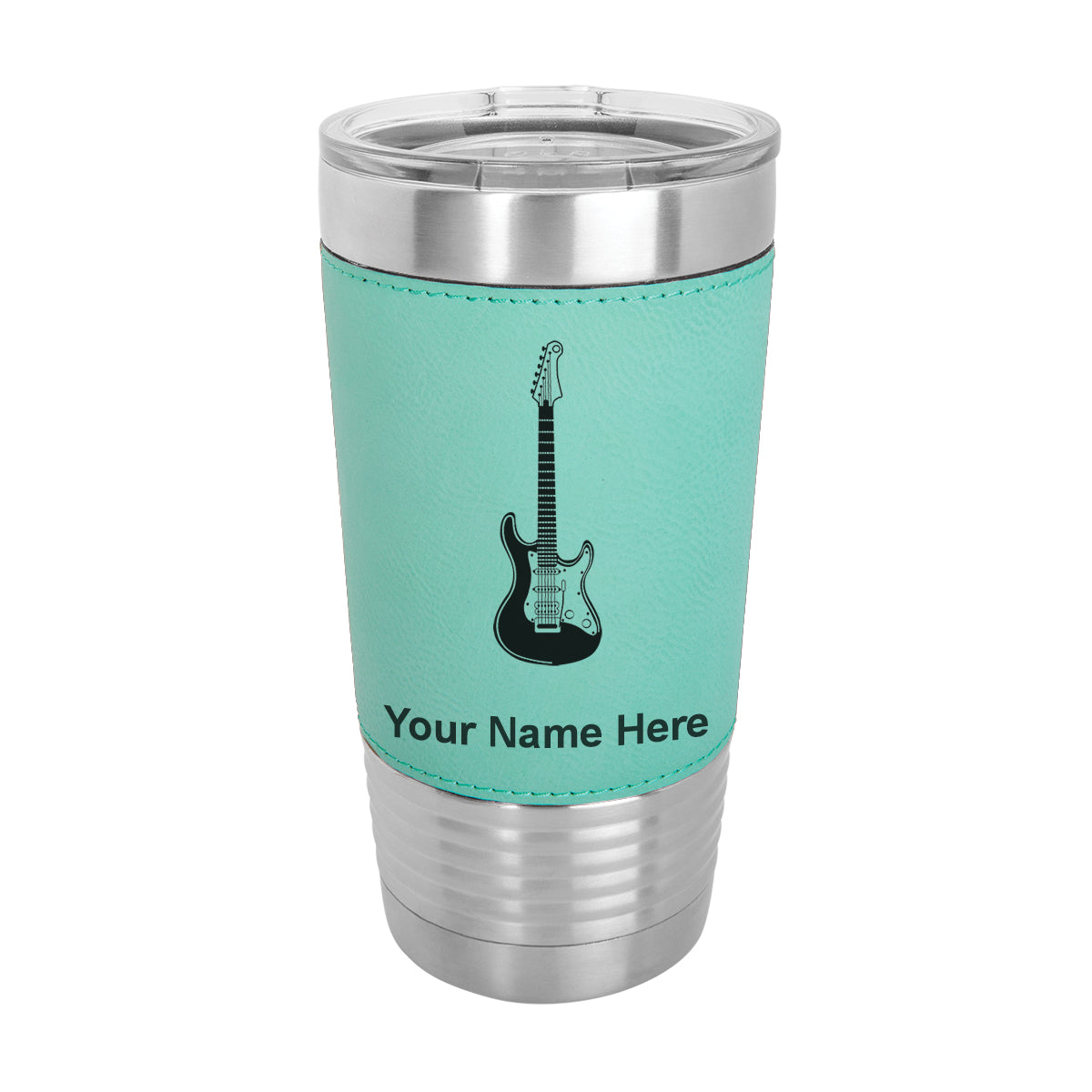 20oz Faux Leather Tumbler Mug, Electric Guitar, Personalized Engraving Included - LaserGram Custom Engraved Gifts