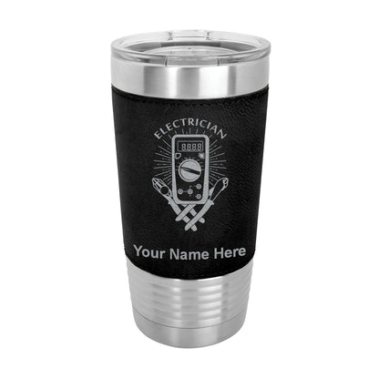 20oz Faux Leather Tumbler Mug, Electrician, Personalized Engraving Included - LaserGram Custom Engraved Gifts