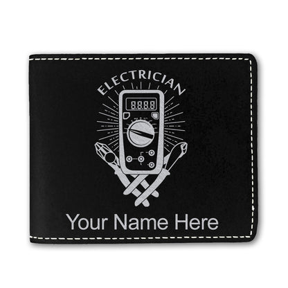 Faux Leather Bi-Fold Wallet, Electrician, Personalized Engraving Included