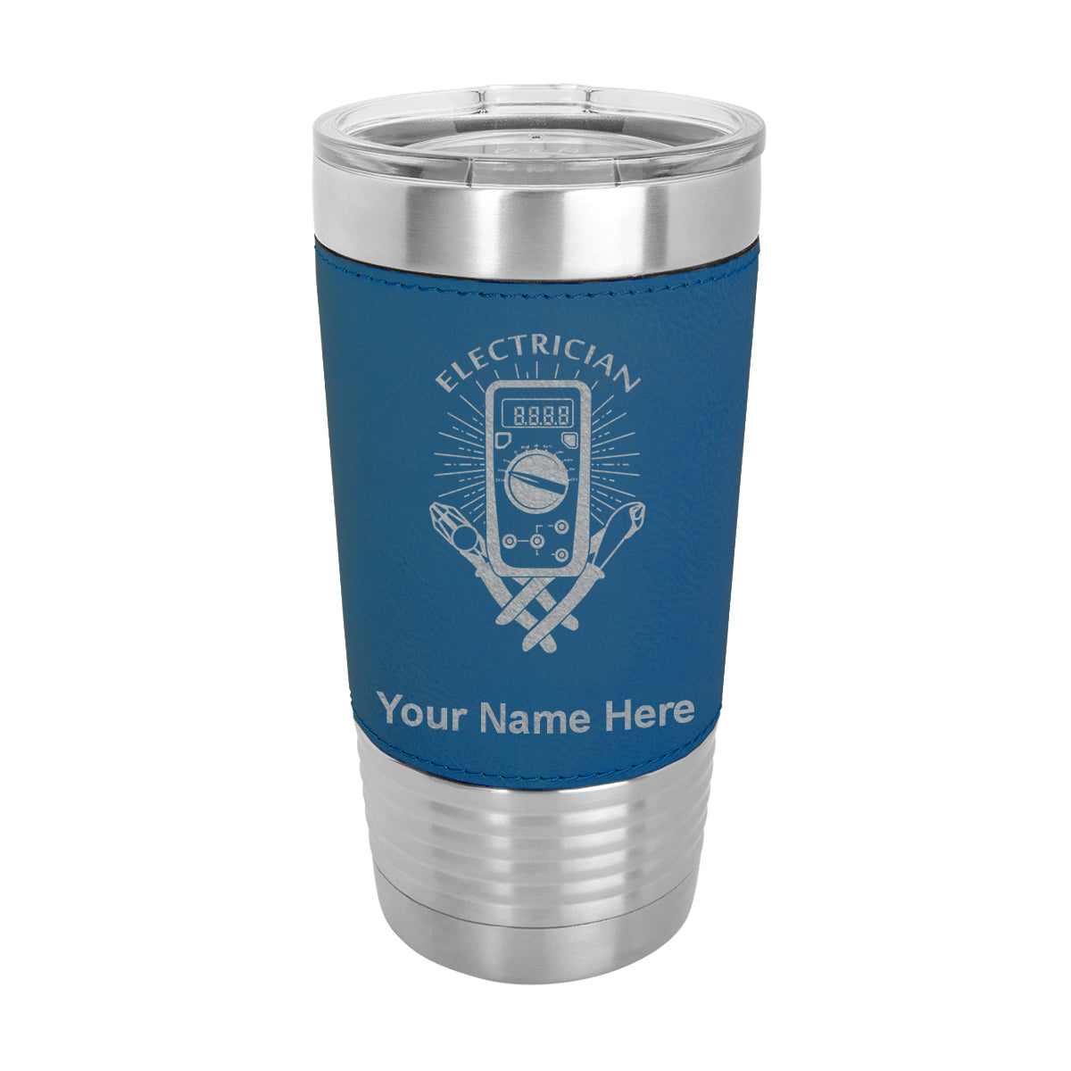 20oz Faux Leather Tumbler Mug, Electrician, Personalized Engraving Included - LaserGram Custom Engraved Gifts