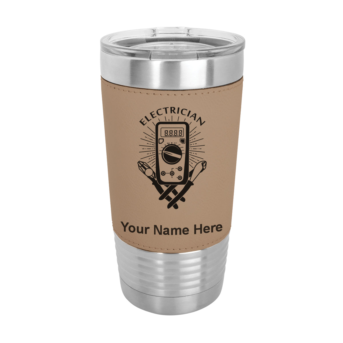 20oz Faux Leather Tumbler Mug, Electrician, Personalized Engraving Included - LaserGram Custom Engraved Gifts