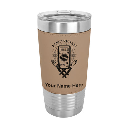 20oz Faux Leather Tumbler Mug, Electrician, Personalized Engraving Included - LaserGram Custom Engraved Gifts