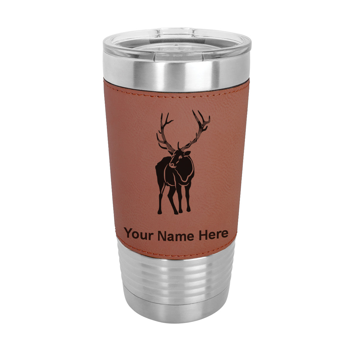 20oz Faux Leather Tumbler Mug, Elk, Personalized Engraving Included - LaserGram Custom Engraved Gifts