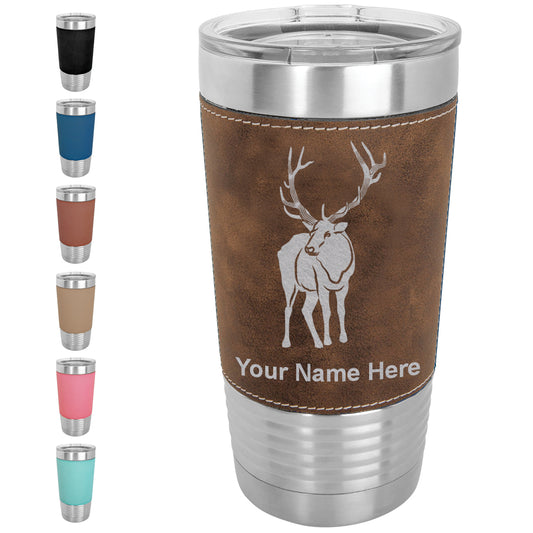 20oz Faux Leather Tumbler Mug, Elk, Personalized Engraving Included - LaserGram Custom Engraved Gifts